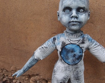 Moon Poppet Altar Doll With Moonstone Eye by Ugly Shyla - Ugly Art Dolls - Altar Doll - moon magic - gothic moon - full moon - assemblage