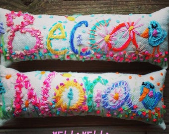 Baby Gift Name Pillow Freehand Embroidered Bohemian Letters Up To FIVE Letters YelliKelli