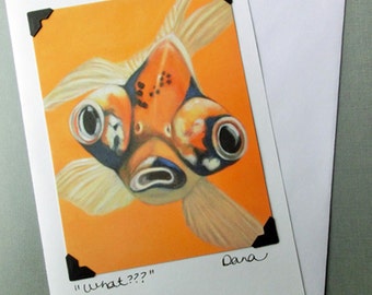 Goldfish Card - Funny Animal Art Card and Postcard - Google Eye Japanese Goldfish - 10% Benefits Animal Rescue