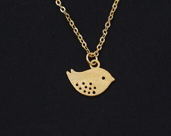 bird necklace, gold filled, gold bird charm on gold chain, bridesmaid gift, gold sparrow,spring jewelry, bridesmaids jewelry, birthday gift
