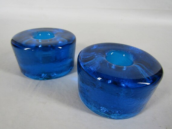 Pair Of Mid Century Blenko Glass Candle Holders