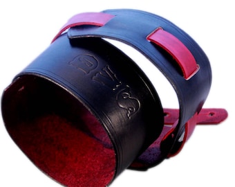 Black and Red leather guitar and bass strap