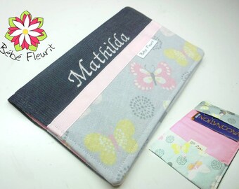 Immunization booklet health cover personnalized prénom papillions cotton