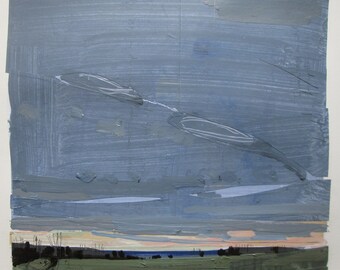 April's Goodbye, Original Spring Landscape Collage Painting on Paper, Stooshinoff