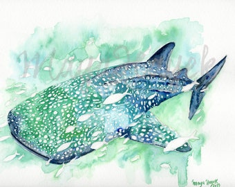 Whale Shark, whale art, whale nursery, beach decor, whale painting, whale shark painting, whale art, whale watercolor, whale print