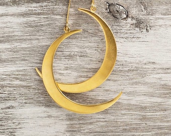 Gold Crescent Moon Earrings Dangle Gold Sterling Silver Statement sale for her christmas moon jewelry gift teen mom girlfriend lunar unique