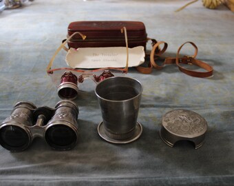 Victorian Binoculars, Brown & Bigelow Fernglas Sport Glasses, and Cyclist Cup Combination