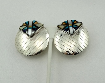 Unusual Southwest Native American Design Hand Made Inlay Sterling Silver Earrings FREE SHIPPING! #INLAY3-ERG3
