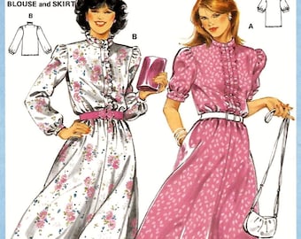 Burda 7944 Women's 70s Blouse & Skirt or Two Piece Dress Sewing Pattern Size 10 to 18 Bust 32 1/2 to 40.