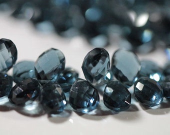 London Blue Quartz Faceted Pear Briolettes, 13 - 14 mm,2 beads, matched pair GM2216FP/14/2 #341