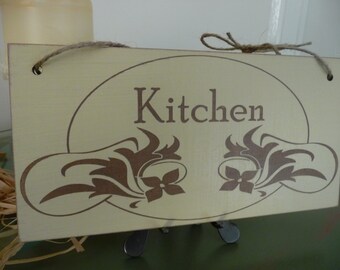 Kitchen Sign, Distressed Kitchen Sign, Art Nouveau Wall Decor, Wooden Sign, Kitchen Plaque