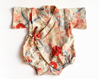 Handmade kimono romper, baby kimono, baby jinbei, new baby gift, newborn gift, japanese outfit, gender neutral baby clothes, baby shower