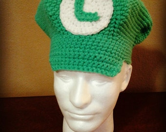 Luigi Crochet Hat/Luigi Hat/Luigi Newsboy Hat/Luigi Cosplay/Luigi Costume/Mario Brothers/Mario Luigi Hats/Gamer Hats/Gamer Cosplay/Costumes