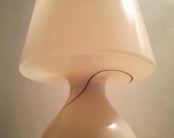Murano mushroom lamp 2 bulbs originale swirl glass opaline Made in Italy 1970s