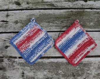 Crochet Red, White, and Blue Pot Holders
