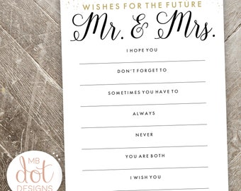 Wishes for the future Mr. and Mrs. - Well Wishes for the Bride and Groom - Black, White, Gold - Bridal Shower Advice - Instant Digital Print