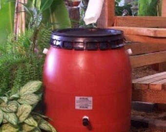 50 Gallon Terra Cotta Snap-On Lid Plastic Rain Barrel-FREE SHIPPING