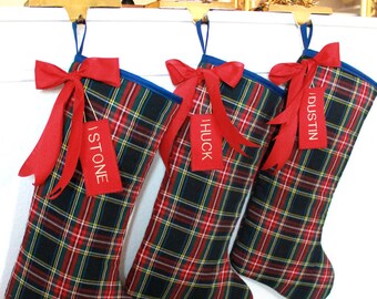 Set of 3 Rustic Christmas Stockings, family stockings, plaid Christmas Stockings, classic stockings