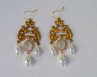White and gold Victorian earrings