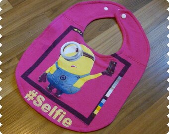 Minion #Selfie Baby Bib, Recycled T-Shirt Baby Bib, Baby Girl Gift, Baby Shower Gift, New Baby Gift