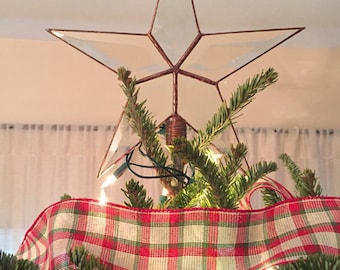 Beveled Glass Christmas Tree Topper, Simple Five Point Rustic Looking Star