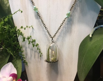 Miniature terrarium necklace "Quartz Dome II" one-of-a-kind