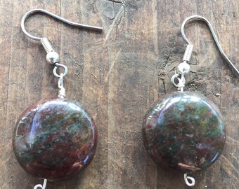 Dark Moss Agate Drop Earrings