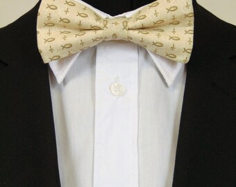 Jesus Fish Bow Tie, Christian Fish Bowtie, Jesus Bow Tie, Christian Bowtie, Ichthys, Ichthus, Beige, Religious, Church, Father, Dad, Gift