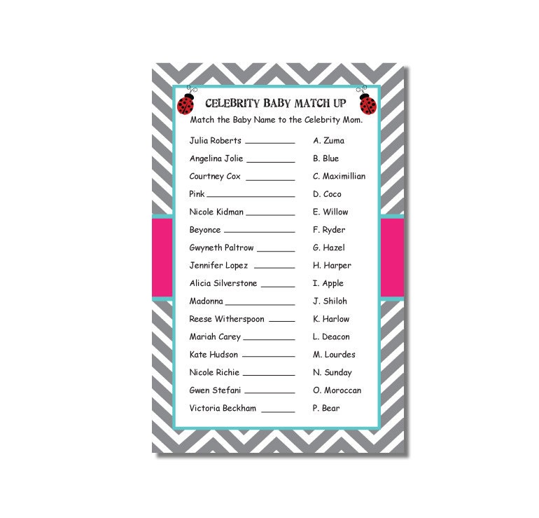 Chevron Ladybug Baby Shower Game Celebrity Baby DIY PRINTABLE