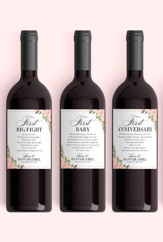 Wedding Milestone Wine Labels Unique Wedding Gift Floral