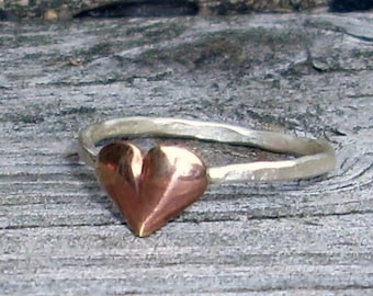 Little Puffy Heart- Sterling Silver and Brass -Stacking Ring