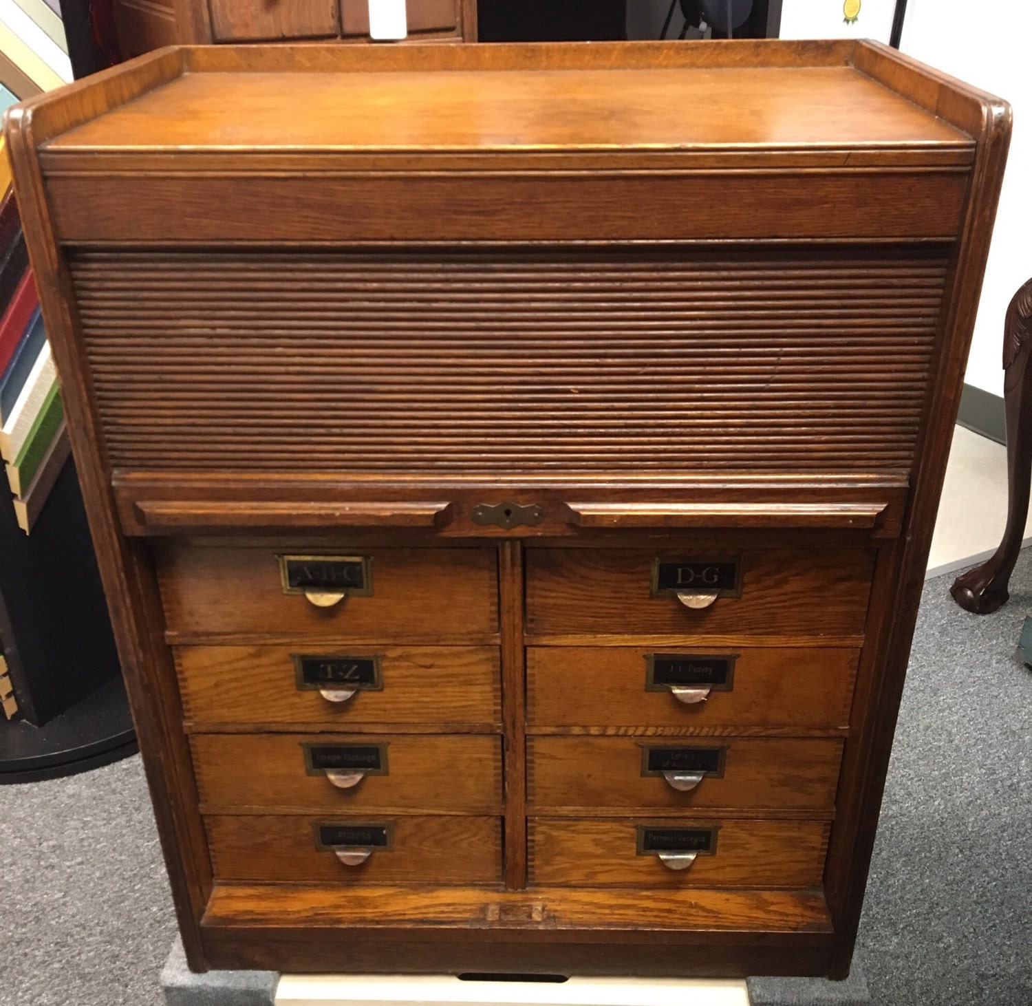 Antique Globe Oak Filing Pull Down Door 16d28w34.5h