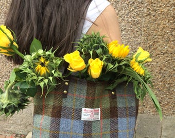 Blue Harris tweed purse, Harris tweed bag, Harris tweed tote, tartan purse, tweed purse, Scottish gift, gift for her, wife gift,