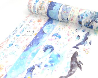 7 rolls(Set) Marine Animals Sea Print Washi Tape dolphin whale storm OCTOPUS