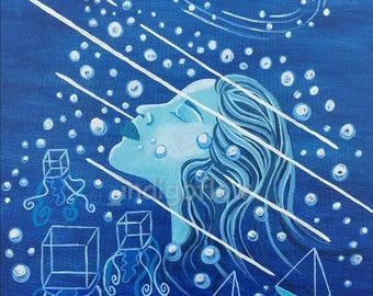 Underwater in Blue Print, 15x11" Print