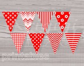 Items similar to Red Pennant Banner, Red Party Printables, Celebration ...