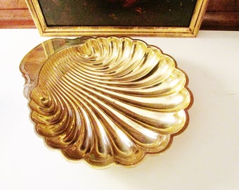 International Brass Giftware Large Brass Shell Serving Dish, Hollywood Regency Tray, Entertaining Gold Dish, Palm Beach Decor
