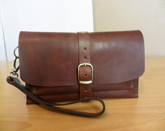 SALE Brown leather clutch, Handkerchief, leather clutch purse, small leather purse, clutch purse, clutch bag, brown leather bag, simple bag
