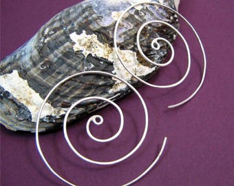 Large Spiral: Sterling Silver Non-Gauged Lightly Hammered Swirl Earwire Earrings