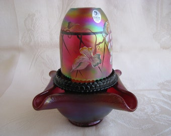 FENTON~Iridescent~Stretch~Art Glass~3 Piece~FAIRY LAMP~Candle Holder~UnUSED