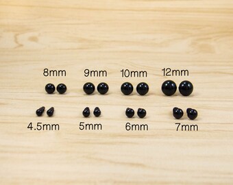 Black Safety Eyes Sample Pack - 4.5mm, 5mm, 6mm, 7mm, 8mm, 9mm, 10mm, 12mm - 5 pairs each -- plastic eyes, amigurumi eyes for dolls