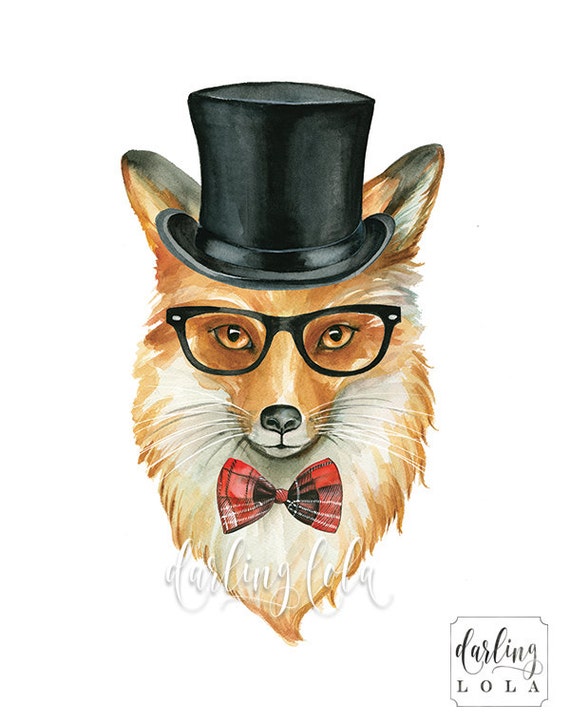 Fox Watercolor Print Fox with Glasses Circus Fox