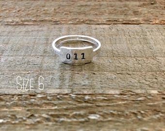 Stranger Things ring-Sterling silver ring-Eleven ring-011 ring-handstamped ring-gift