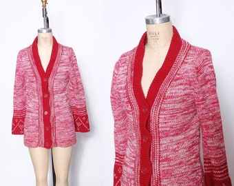 70s SPACE DYE Sweater Cranberry BELL Sleeve Cardigan Hippie Sweater Boho Cardigan