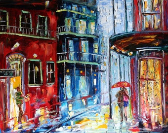 New Orleans French Quarter Rain Print on canvas Wall art 24" x 30" made from image of past oil painting by Karen Tarlton fine art