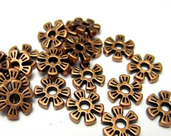 48 Copper beads flower spacers lead nickel free 8mm x 2mm jewelry making supply HP742(W2)