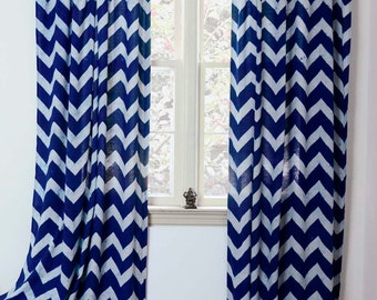 Chevron Window Curtain, Window Treatment Indigo Zig Zag - ONE panel 44"w x 84"L /108"L - Block Printed with Natural dyes Cotton 50% OFF