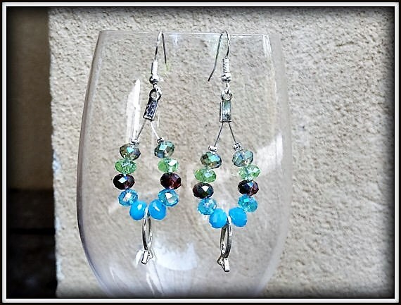 SALE Blue drop earrings, Multicolored Earrings, Teardrop Dangle Earrings, Turquoise Earrings, Blue Beach Earrings, Green chandelier earrings