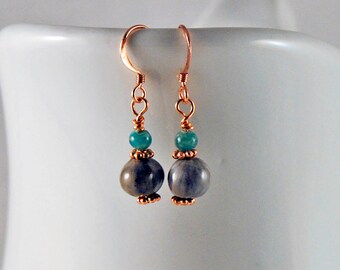 Natural Job's Tears earrings with Amazonite and copper