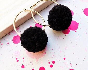 black pom pom earrings black pom pom earrings